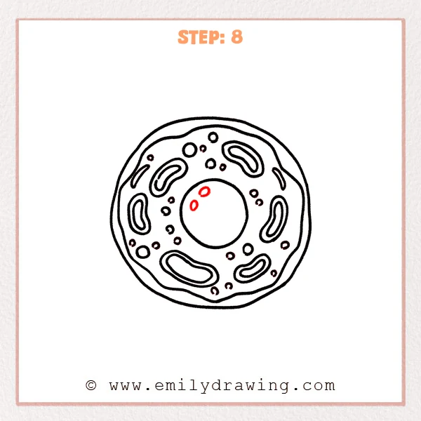 how to draw an animal cell - Step 8: Selected organelles gain small dots and short lines for animal cell detail.